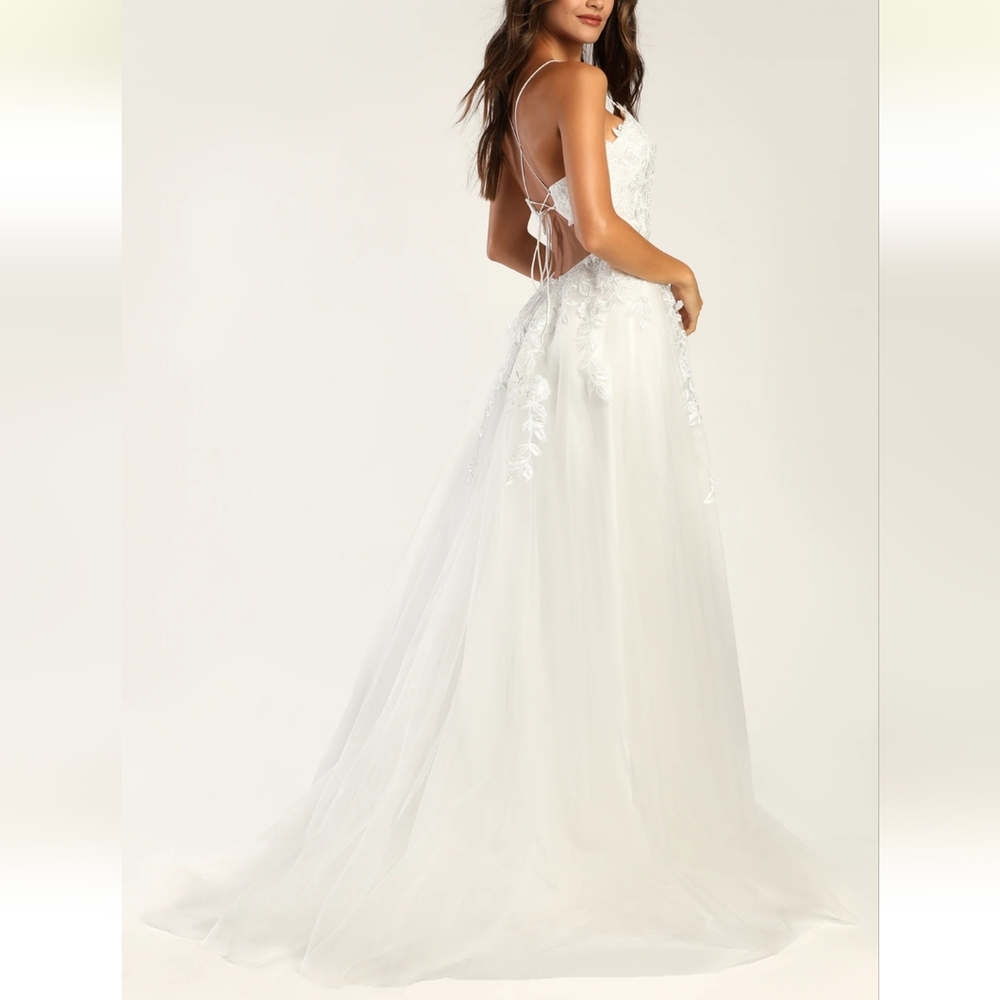 Lulus White Embroidered Lace-up Tulle Maxi Dress